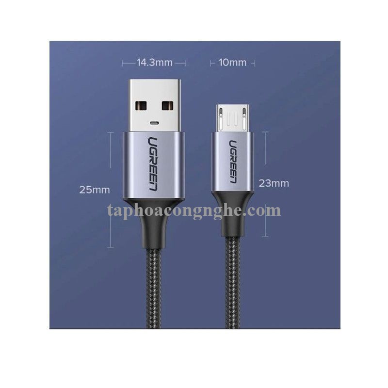 Ugreen 60145 0.5M màu Đen Cáp sạc truyền dữ liệu USB 2.0 sang MICRO USB vỏ dây bọc lưới US290 30060145